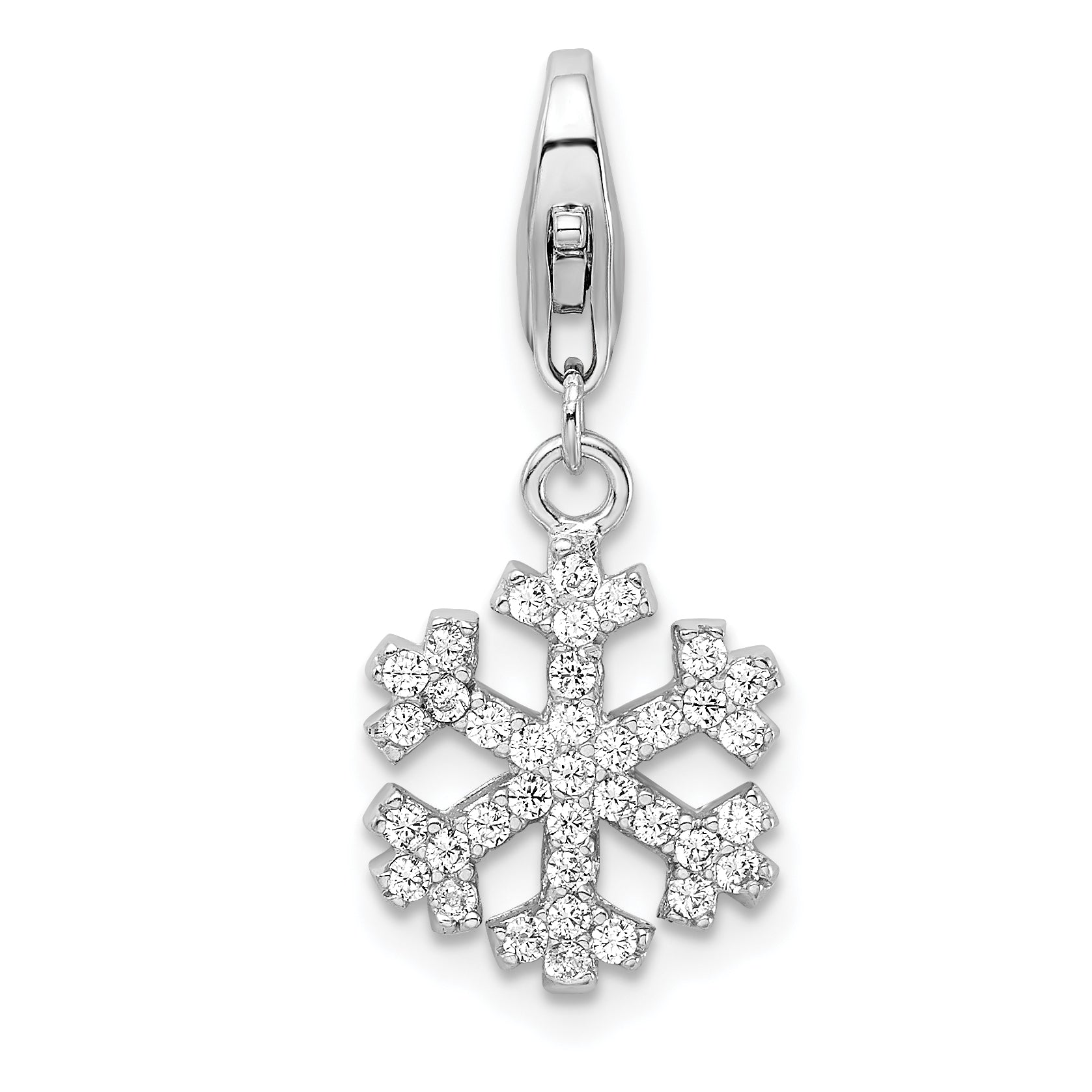 Sterling Silver Amore La Vita Rhodium-Plated Polished Cz Snowflake Charm With Fancy Lobster Clasp