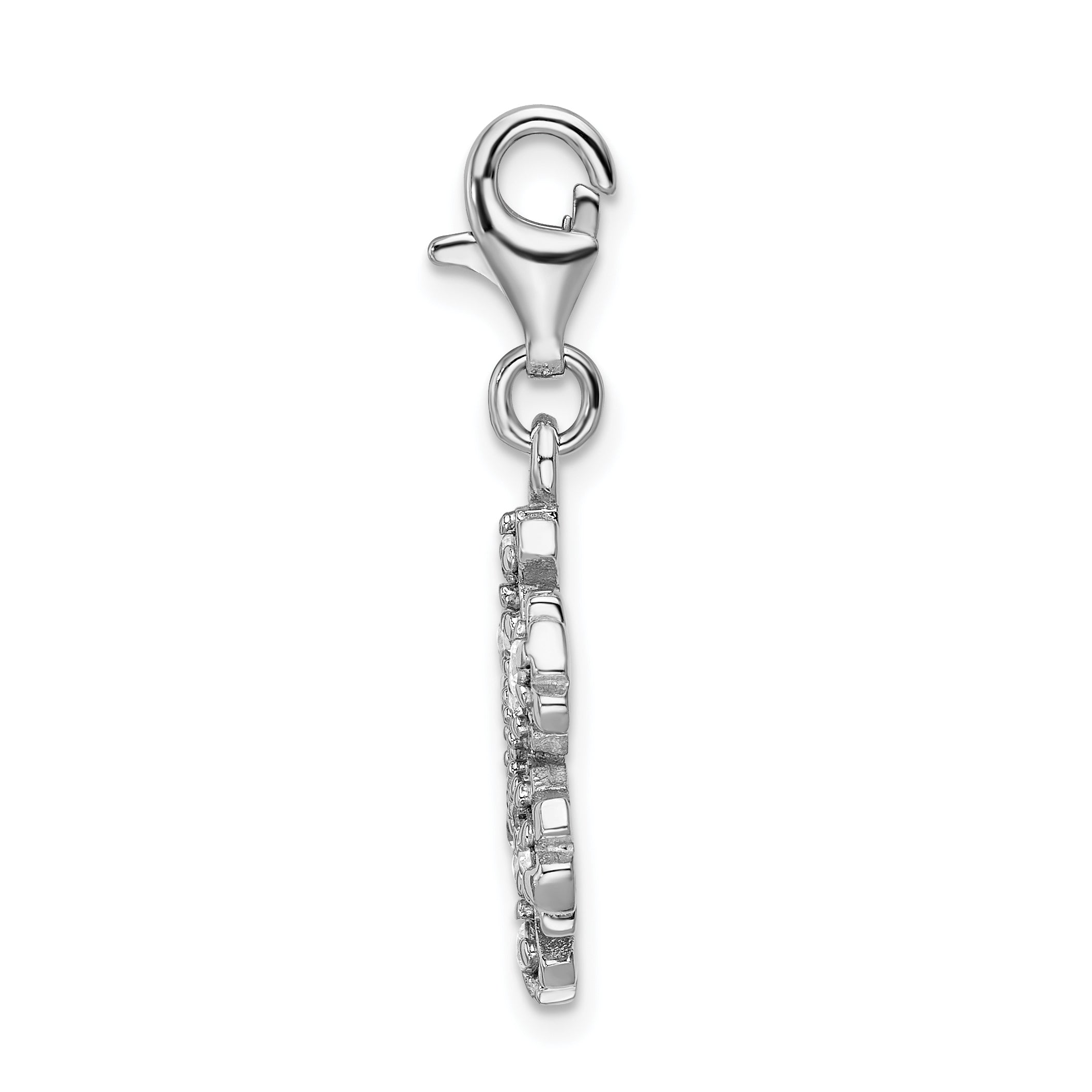 Sterling Silver Amore La Vita Rhodium-Plated Polished Glass Stone Snowflake Charm With Fancy Lobster Clasp