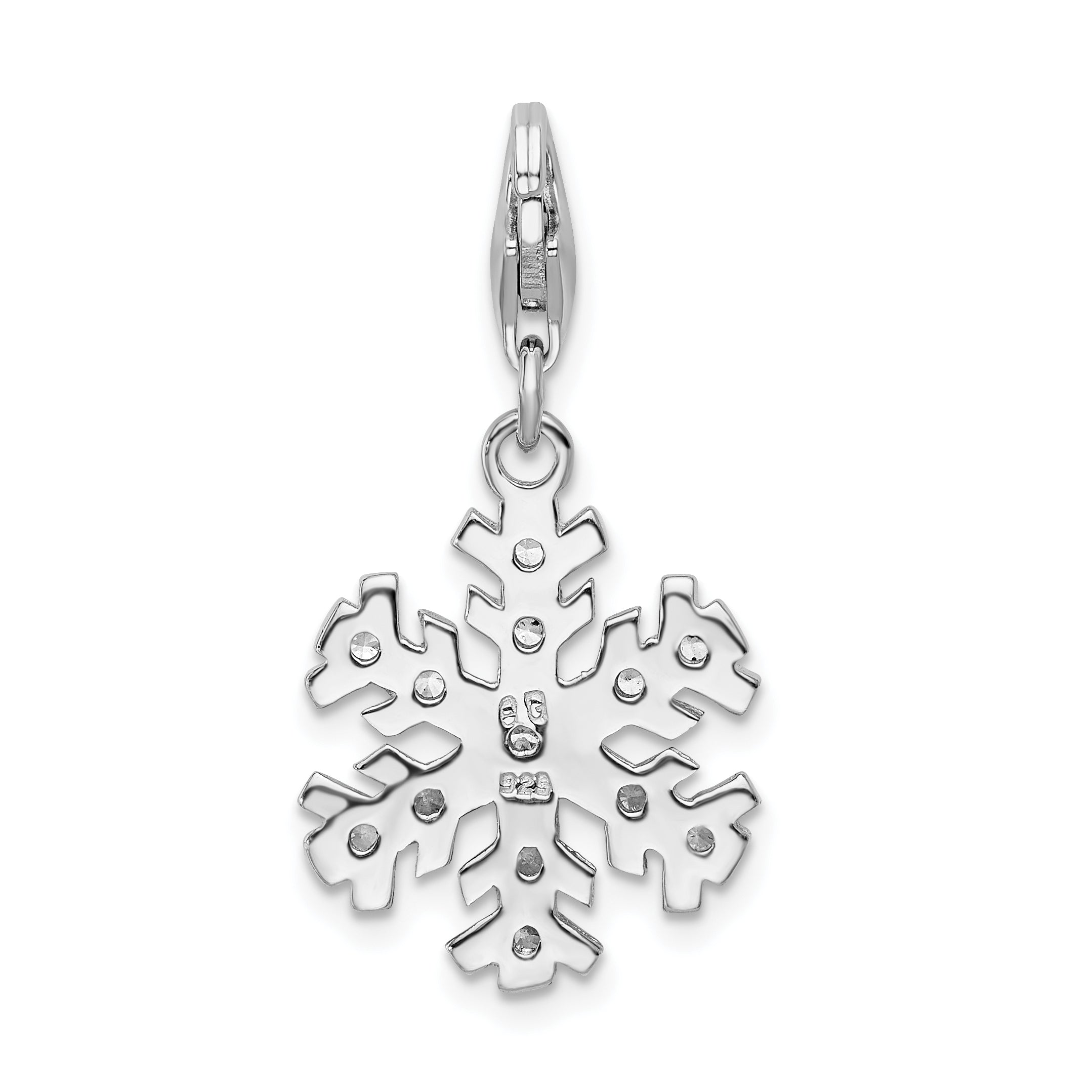Sterling Silver Amore La Vita Rhodium-Plated Polished Glass Stone Snowflake Charm With Fancy Lobster Clasp