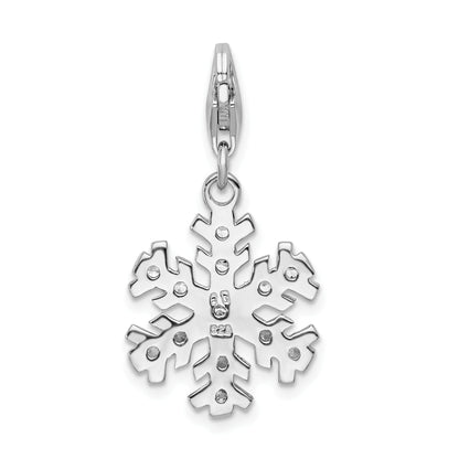 Sterling Silver Amore La Vita Rhodium-Plated Polished Glass Stone Snowflake Charm With Fancy Lobster Clasp
