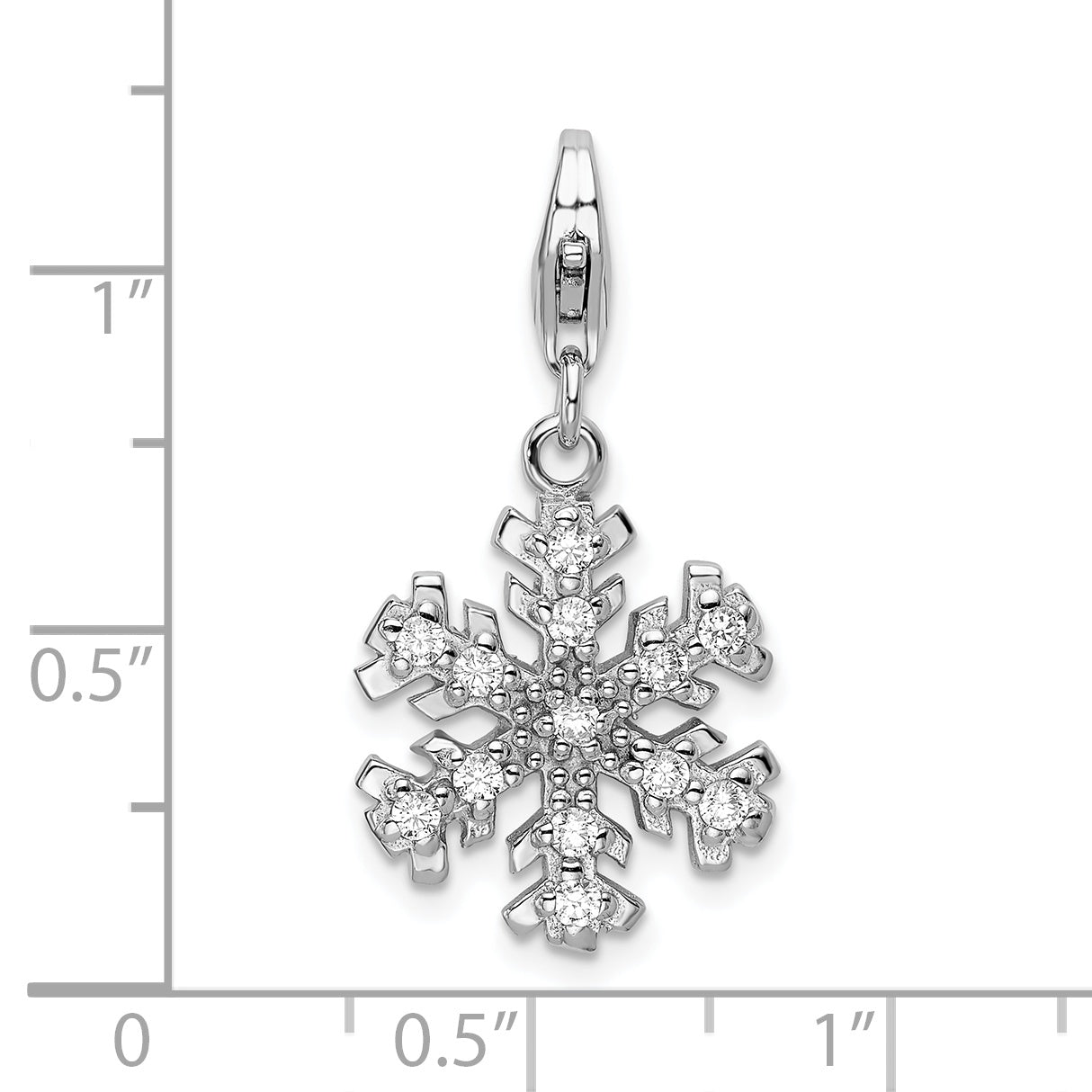 Sterling Silver Amore La Vita Rhodium-Plated Polished Glass Stone Snowflake Charm With Fancy Lobster Clasp