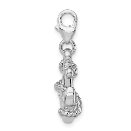 Sterling Silver Amore La Vita Rhodium-Plated Polished 3-D Enameled Swarovski Crystal Anchor Charm With Fancy Lobster Clasp