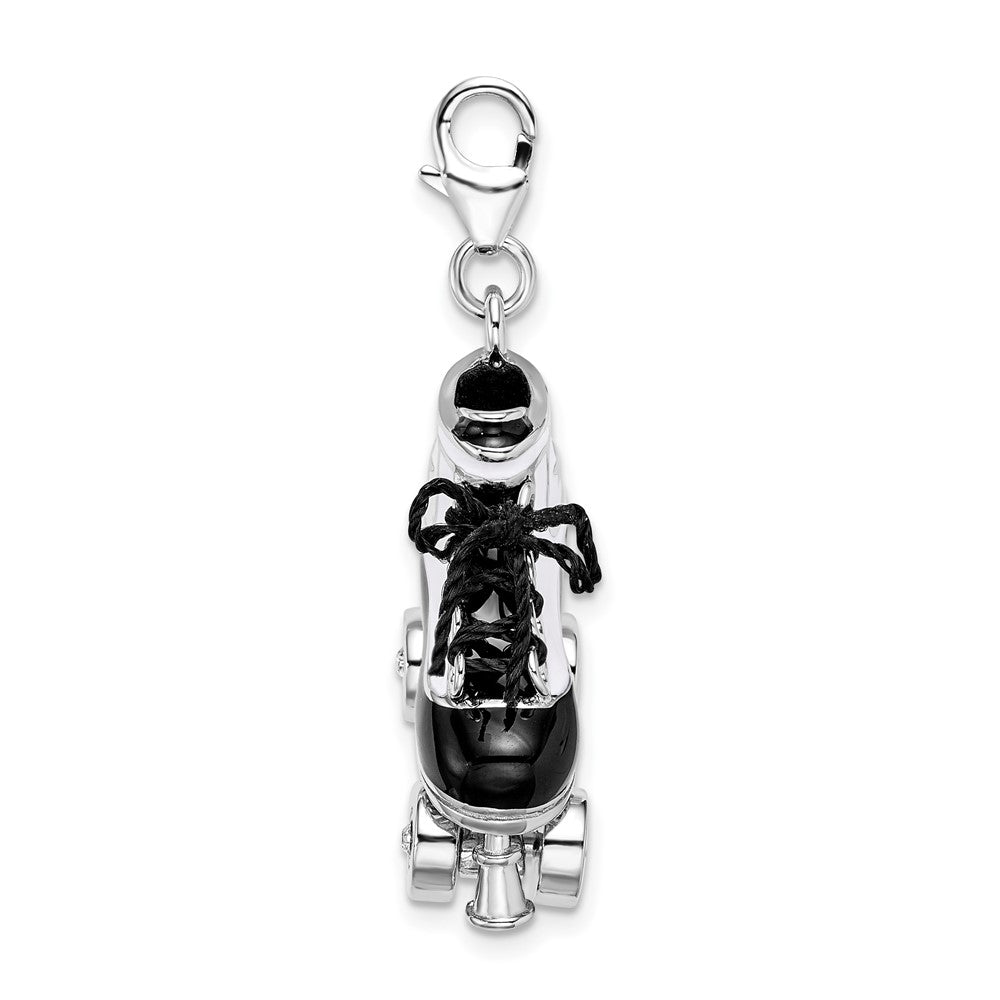 Sterling Silver Amore La Vita Rhodium-Plated Polished 3-D Moveable Enameled Roller Skate Charm With Fancy Lobster Clasp