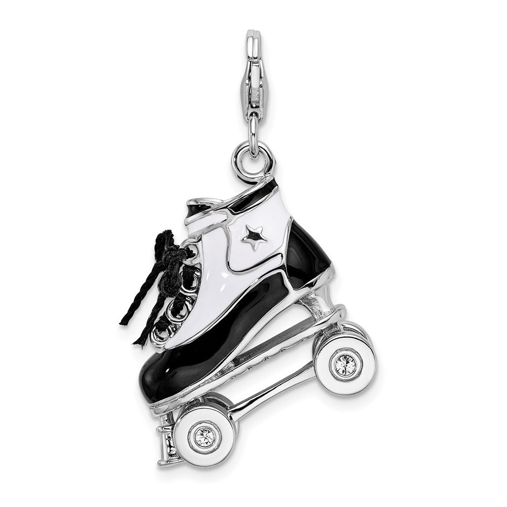 Sterling Silver Amore La Vita Rhodium-Plated Polished 3-D Moveable Enameled Roller Skate Charm With Fancy Lobster Clasp