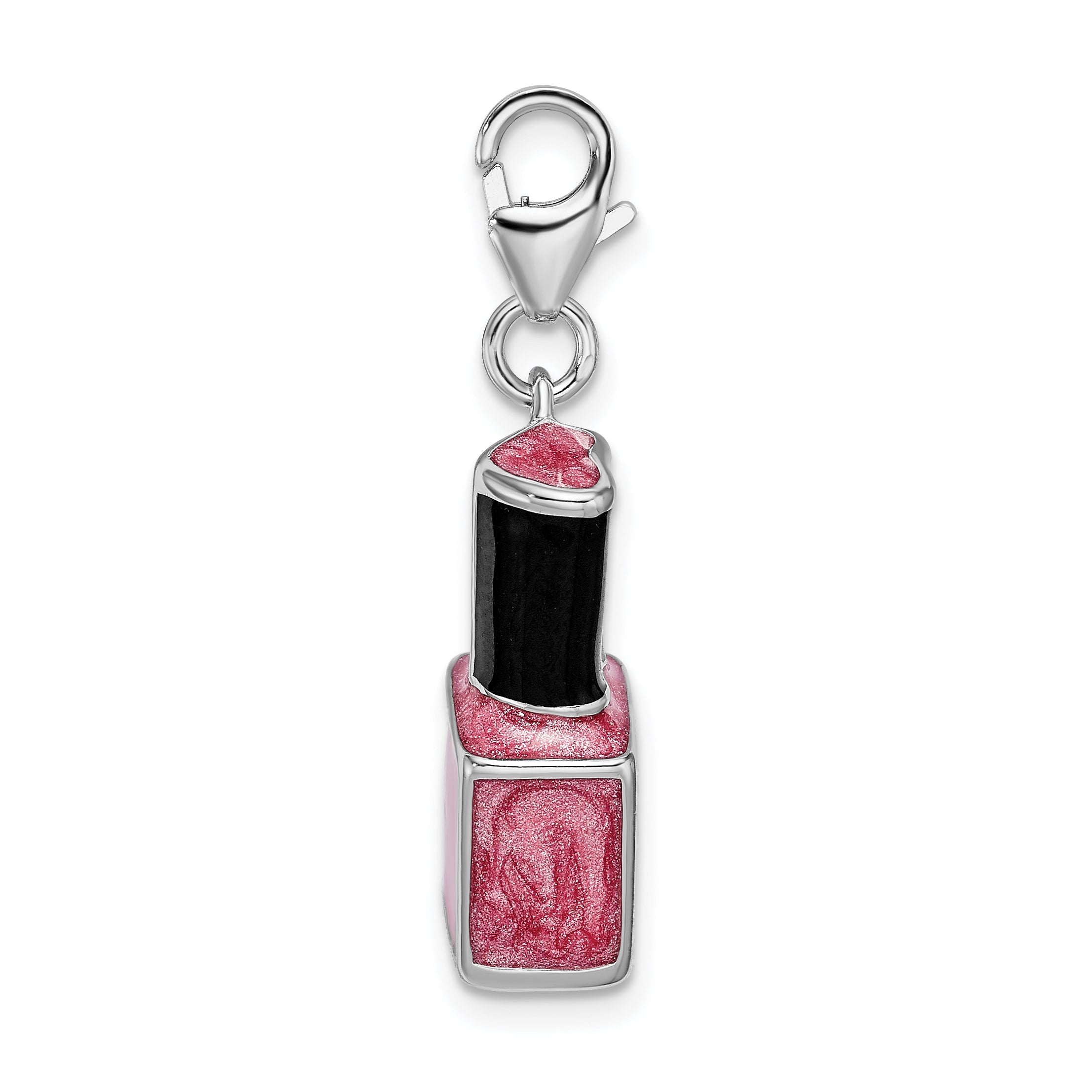 Sterling Silver Amore La Vita Rhodium-Plated Polished 3-D Enameled Pink Nail Polish Bottle Charm With Fancy Lobster Clasp