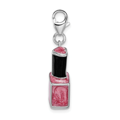 Sterling Silver Amore La Vita Rhodium-Plated Polished 3-D Enameled Pink Nail Polish Bottle Charm With Fancy Lobster Clasp