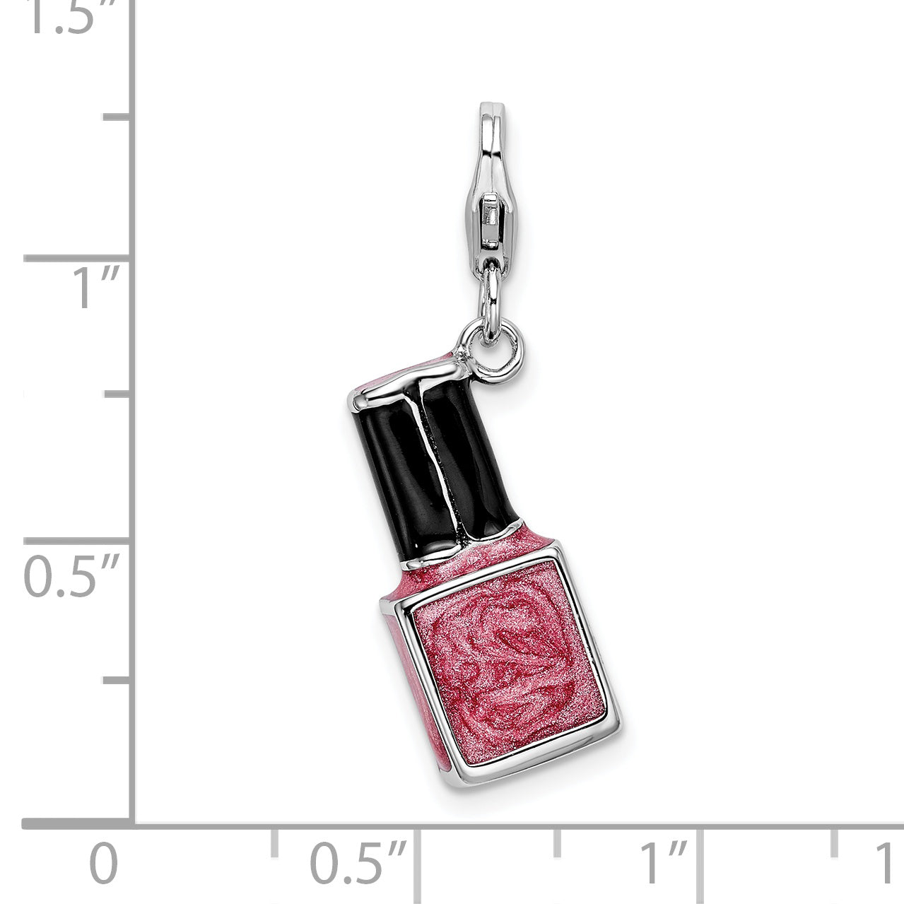 Sterling Silver Amore La Vita Rhodium-Plated Polished 3-D Enameled Pink Nail Polish Bottle Charm With Fancy Lobster Clasp