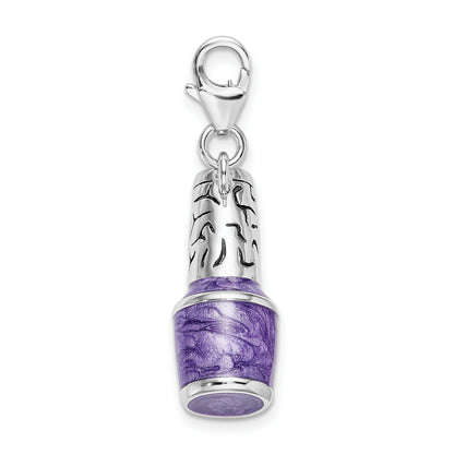 Sterling Silver Amore La Vita Rhodium-Plated Polished 3-D Enameled Purple Nail Polish Bottle Charm With Fancy Lobster Clasp