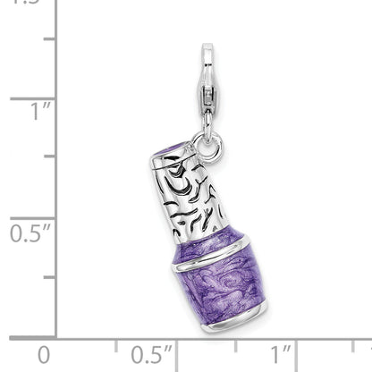 Sterling Silver Amore La Vita Rhodium-Plated Polished 3-D Enameled Purple Nail Polish Bottle Charm With Fancy Lobster Clasp