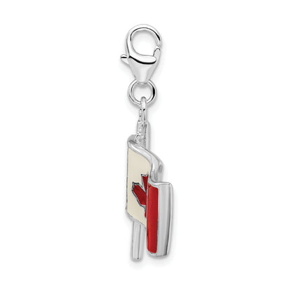 Sterling Silver Ss Rh 3-D Enameled Canadian Flag W/Lobster Clasp Charm