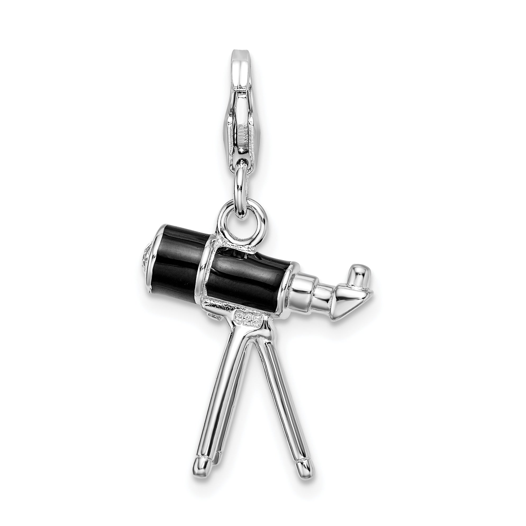 Sterling Silver Amore La Vita Rhodium-Plated Polished 3-D Enameled Crystal From Swarovski Telescope Charm With Fancy Lobster Clasp