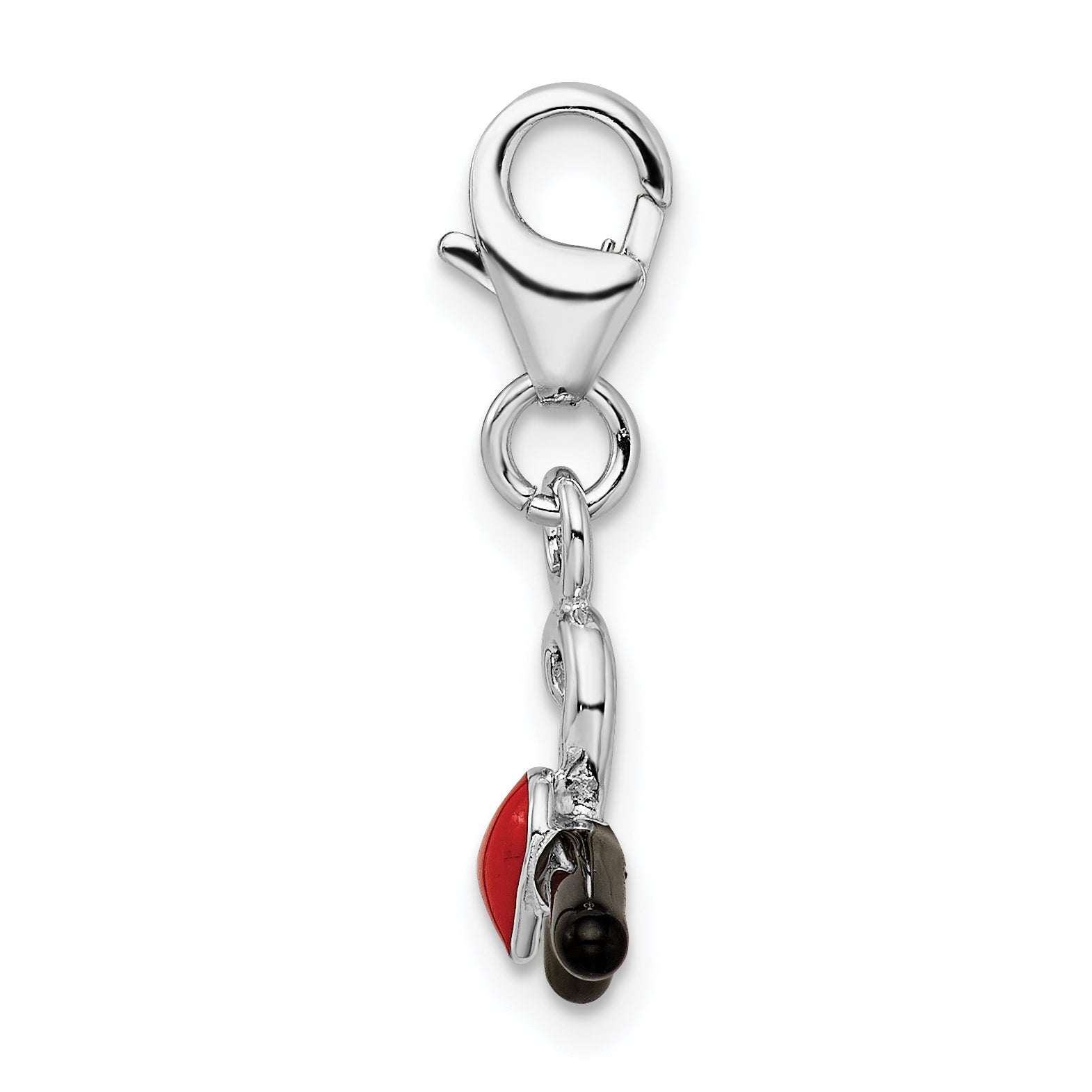 Sterling Silver Amore La Vita Rhodium-Plated Polished 3-D Black And Red Enameled Heart Hanger Charm With Fancy Lobster Clasp