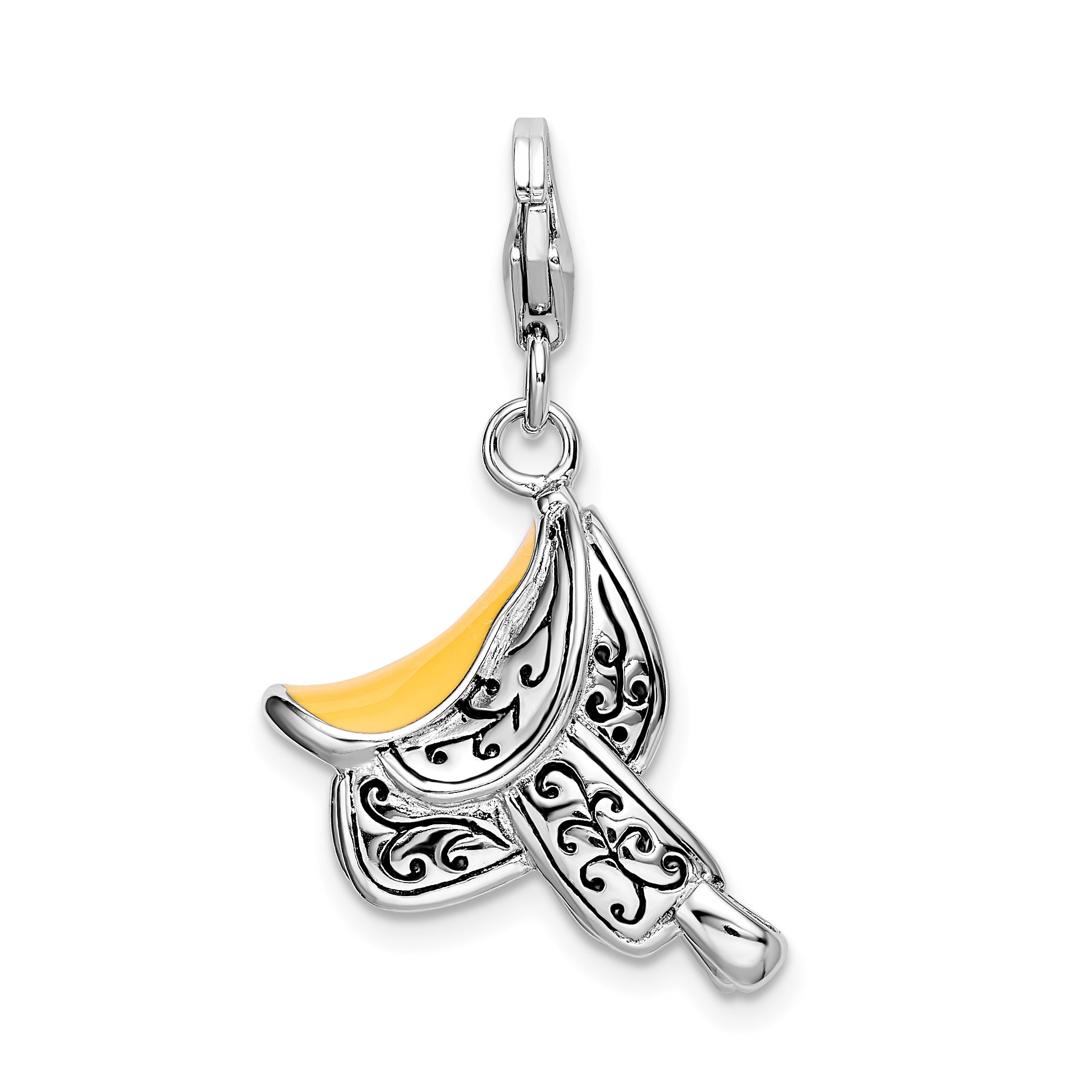 Sterling Silver Amore La Vita Rhodium-Plated Polished 3-D Enameled Saddle Charm With Fancy Lobster Clasp