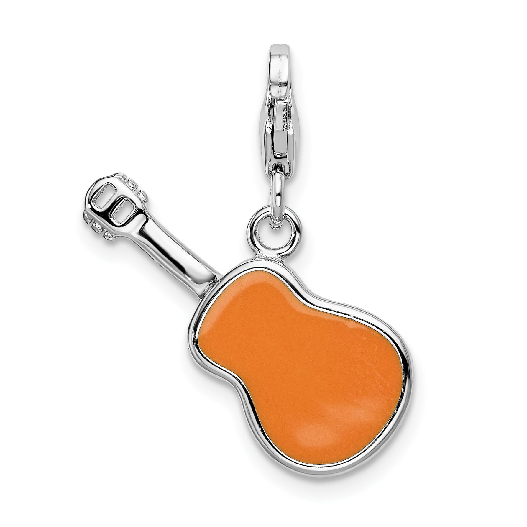 Sterling Silver Amore La Vita Rhodium-Plated Polished 3-D Enameled Guitar Charm With Fancy Lobster Clasp