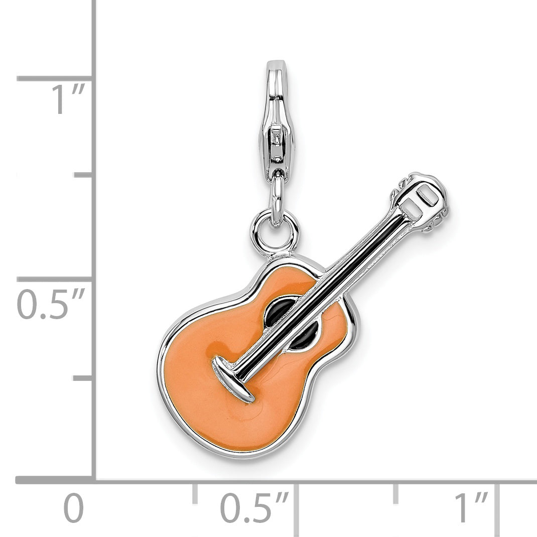 Sterling Silver Amore La Vita Rhodium-Plated Polished 3-D Enameled Guitar Charm With Fancy Lobster Clasp