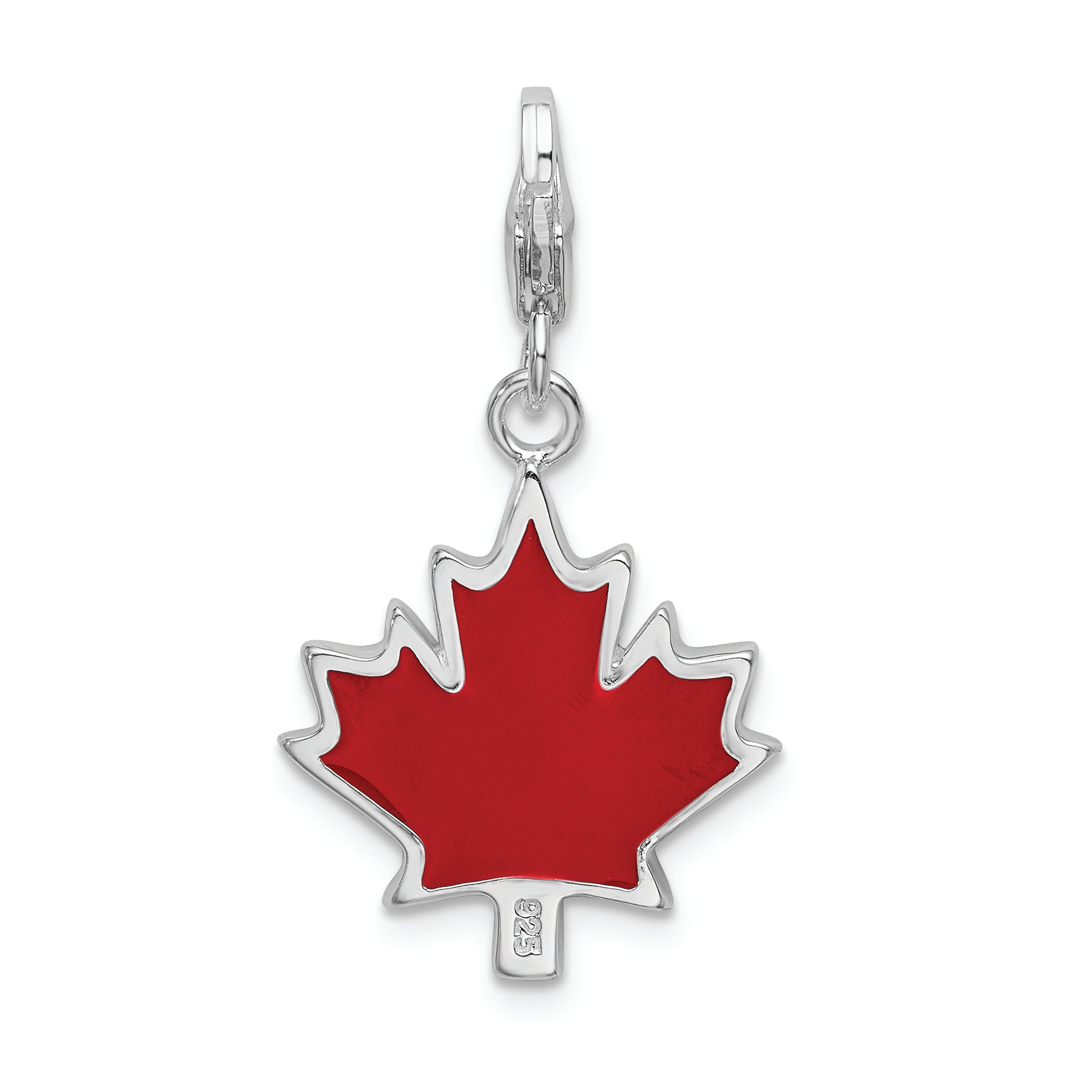 Sterling Silver Ss Rh 3D Enameled I Love Can Maple Leaf W/Lobster Clasp Charm