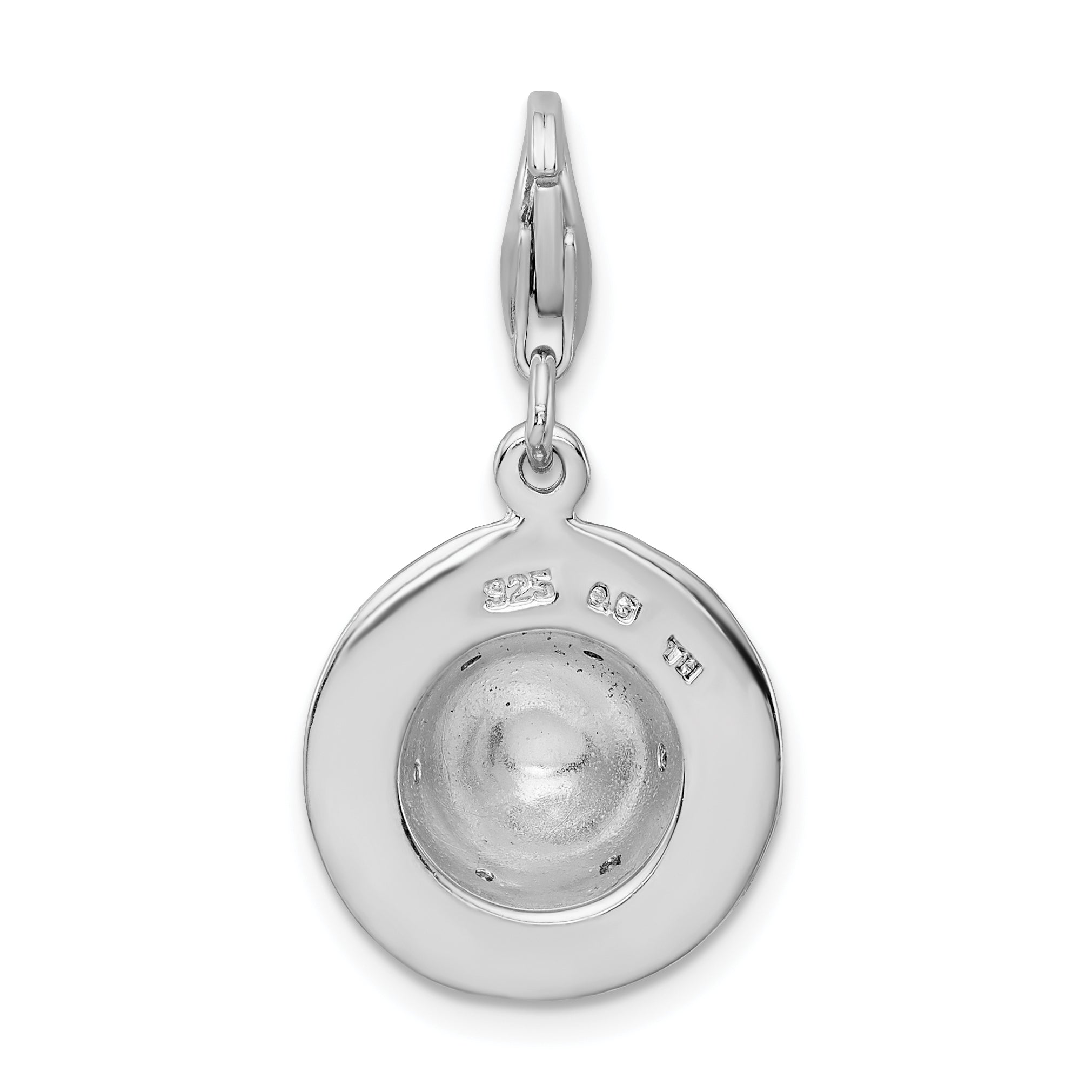 Sterling Silver Amore La Vita Rhodium-Plated Polished 3-D Cz Enameled Zebra Hat Charm With Fancy Lobster Clasp