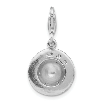 Sterling Silver 3-D Polished Cz Yellow/Black Enamel Tiger Hat Charm W/ Lobster Clasp