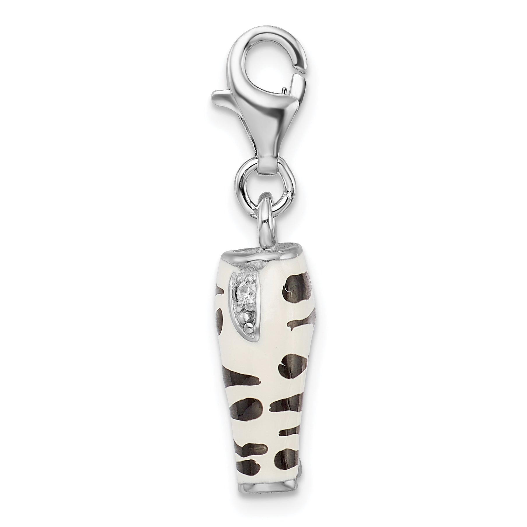 Sterling Silver Amore La Vita Rhodium-Plated Polished 3-D Cz Enameled Zebra Pants Charm With Fancy Lobster Clasp