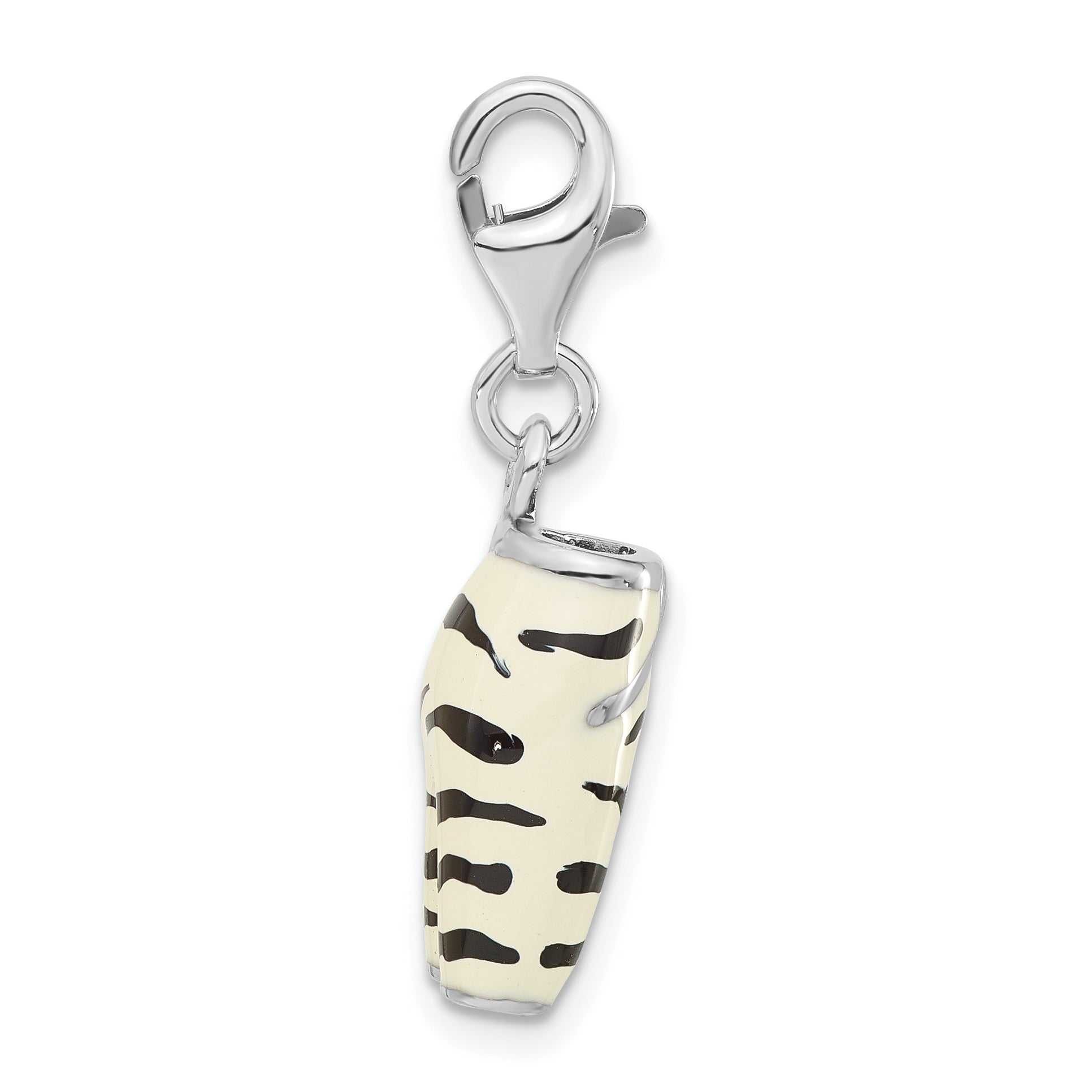 Sterling Silver Polished 3-D Cz & Black/White Enamel Zebra Pants W/ Lobster Clasp Charm