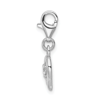 Sterling Silver Amore La Vita Rhodium-Plated Polished Cz Heart Charm With Fancy Lobster Clasp