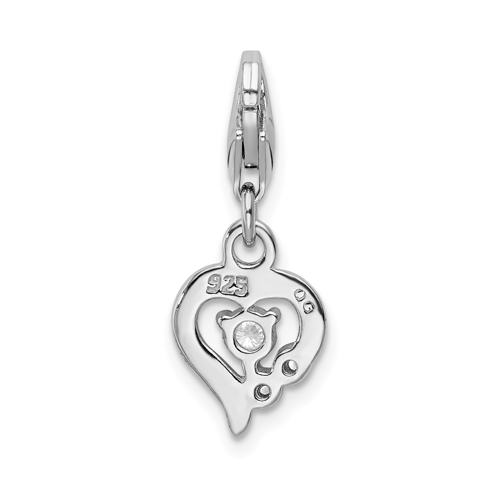 Sterling Silver Amore La Vita Rhodium-Plated Polished Cz Heart Charm With Fancy Lobster Clasp