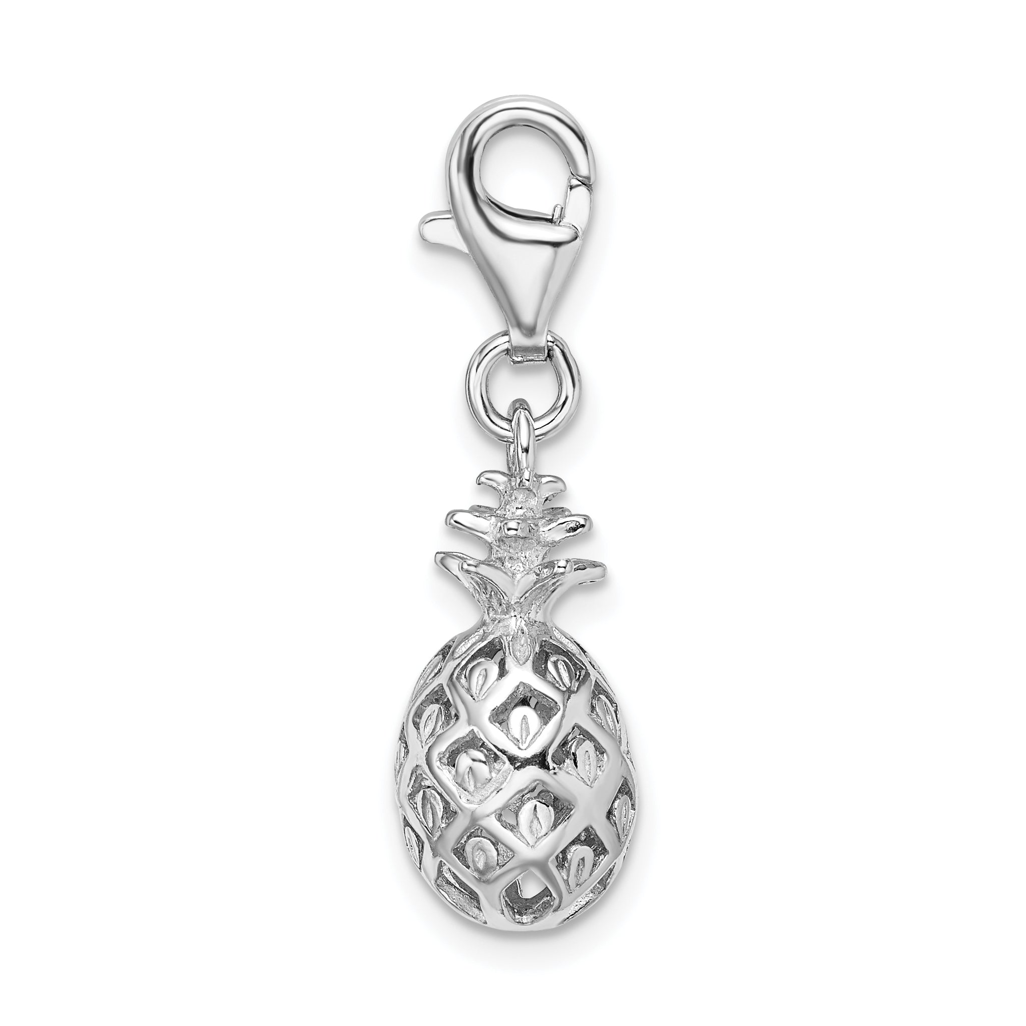 Sterling Silver Amore La Vita Rhodium-Plated Polished Pineapple Charm With Fancy Lobster Clasp