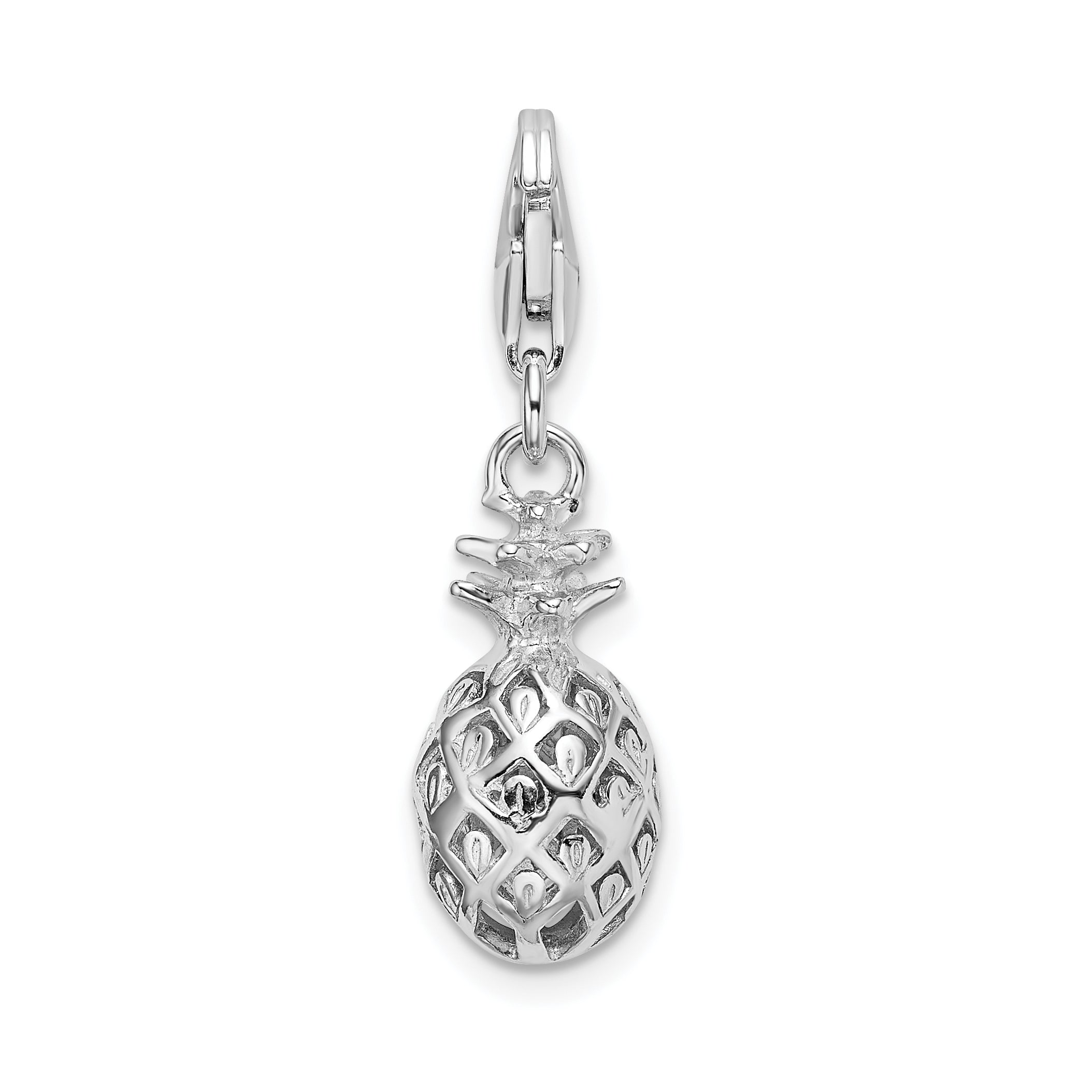 Sterling Silver Amore La Vita Rhodium-Plated Polished Pineapple Charm With Fancy Lobster Clasp