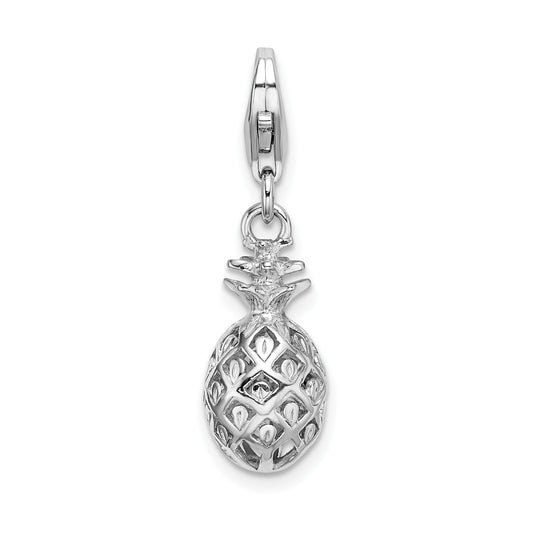 Sterling Silver Amore La Vita Rhodium-Plated Polished Pineapple Charm With Fancy Lobster Clasp
