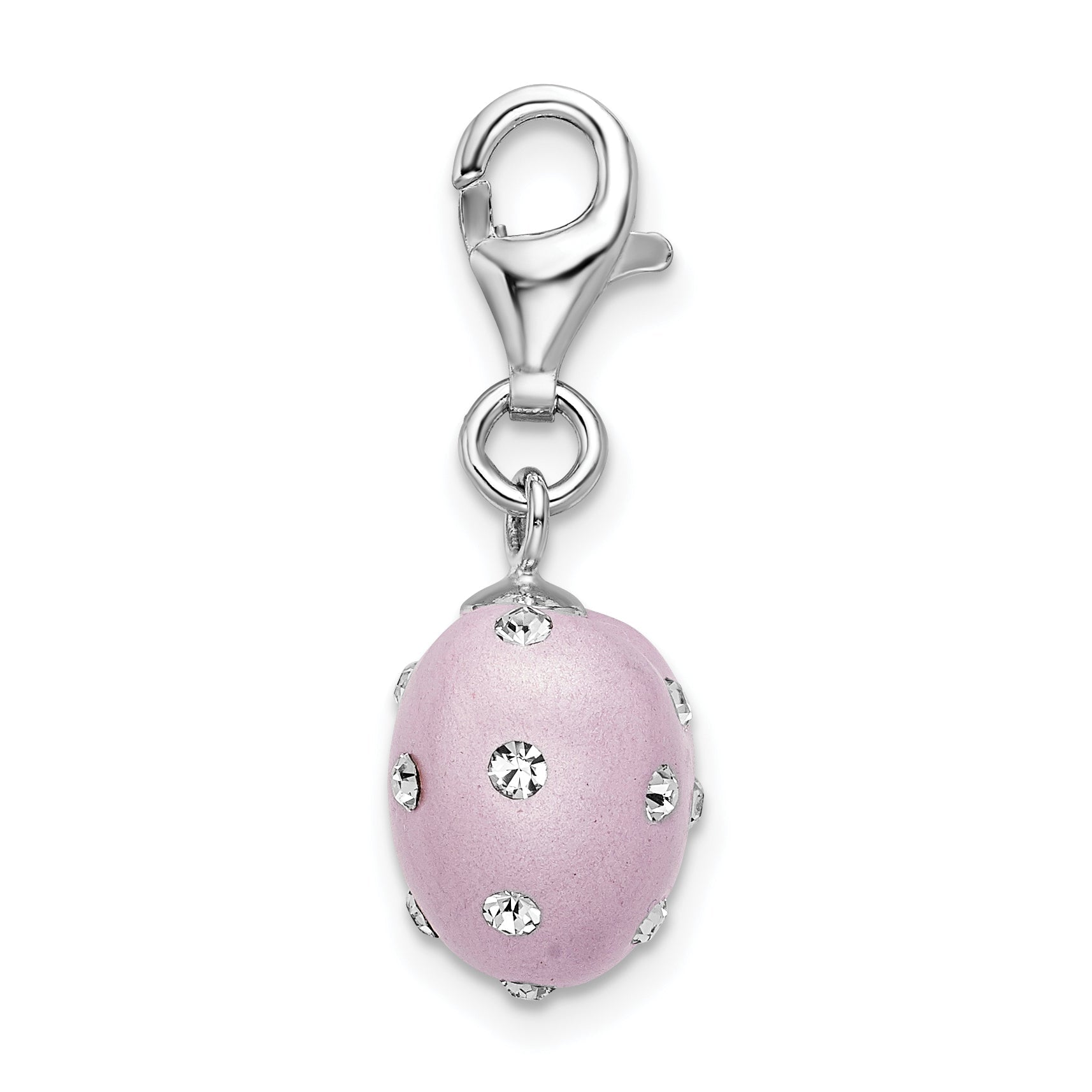 Sterling Silver Amore La Vita Rhodium-Plated Polished 3-D Purple Ferido Stellux Crystal Heart Charm With Fancy Lobster Clasp