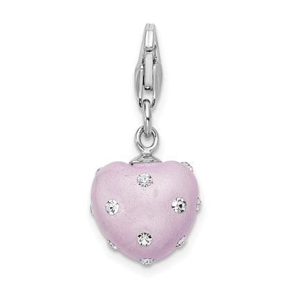 Sterling Silver Amore La Vita Rhodium-Plated Polished 3-D Purple Ferido Stellux Crystal Heart Charm With Fancy Lobster Clasp