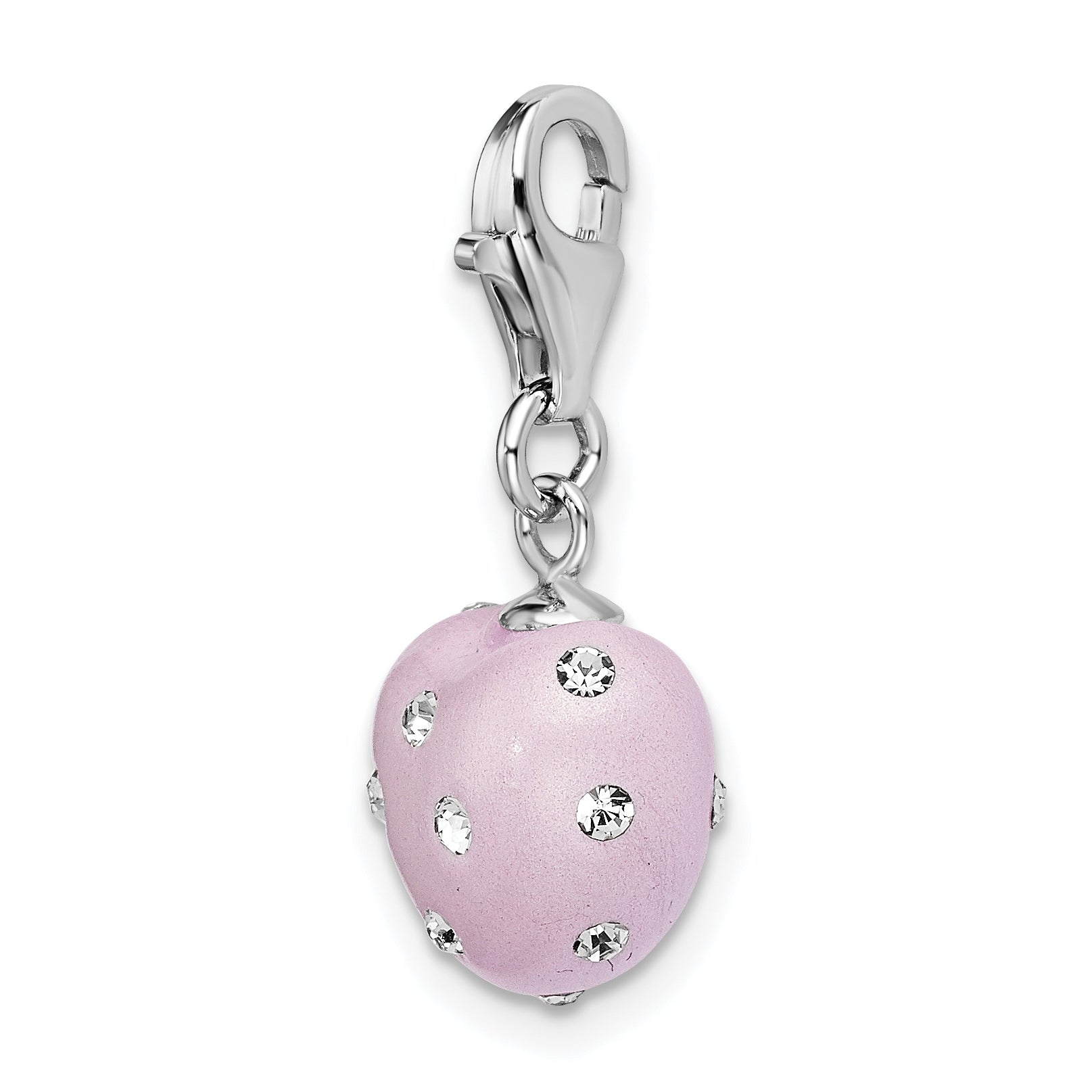 Sterling Silver Amore La Vita Rhodium-Plated Polished 3-D Purple Ferido Stellux Crystal Heart Charm With Fancy Lobster Clasp