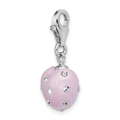 Sterling Silver Amore La Vita Rhodium-Plated Polished 3-D Purple Ferido Stellux Crystal Heart Charm With Fancy Lobster Clasp