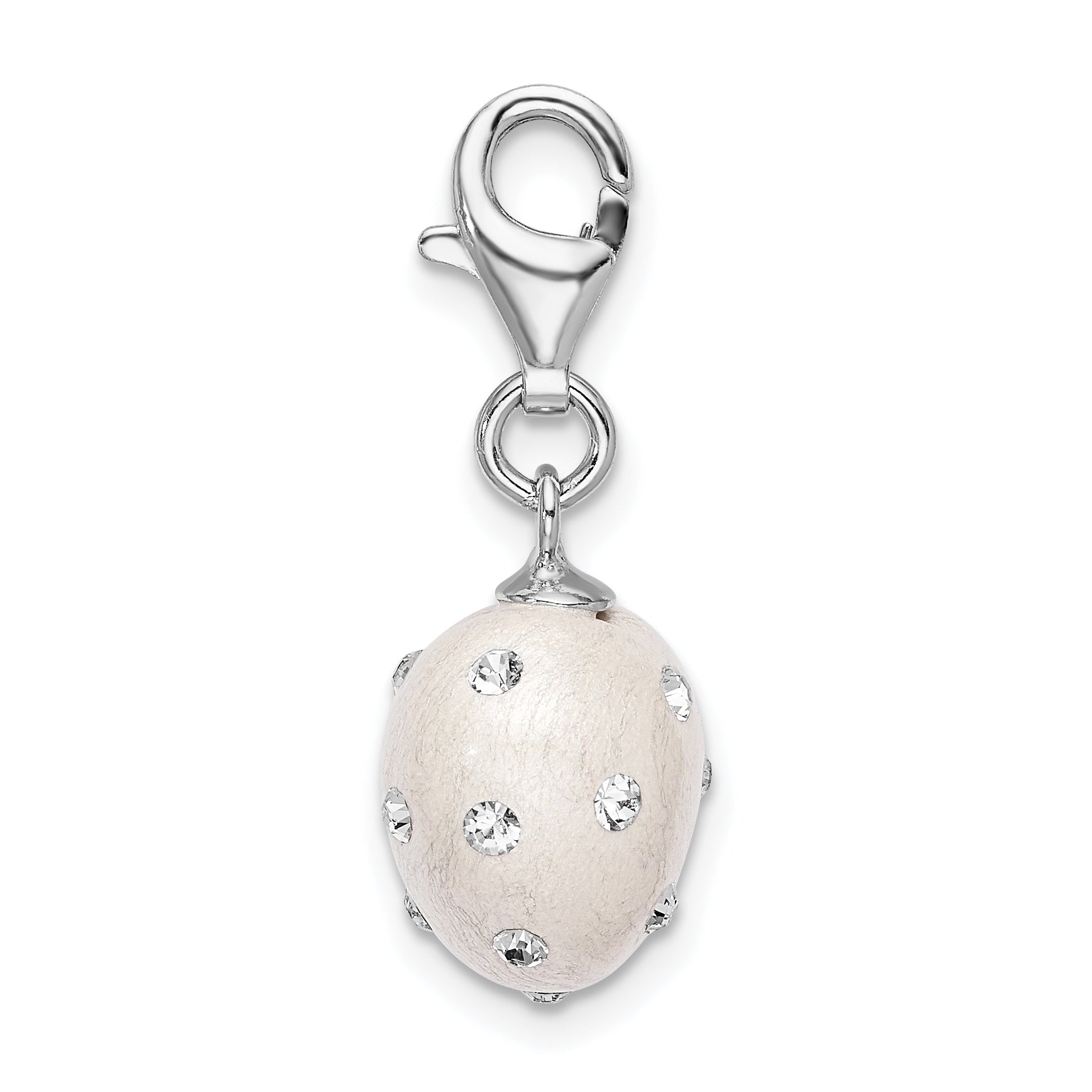 Sterling Silver Amore La Vita Rhodium-Plated Polished 3-D White Ferido Stellux Crystal Heart Charm With Fancy Lobster Clasp