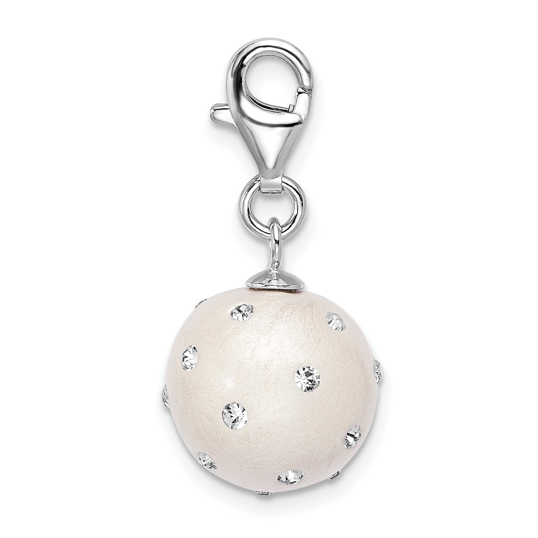 Sterling Silver Amore La Vita Rhodium-Plated Polished 3-D White Ferido Stellux Crystal Ball Charm With Fancy Lobster Clasp