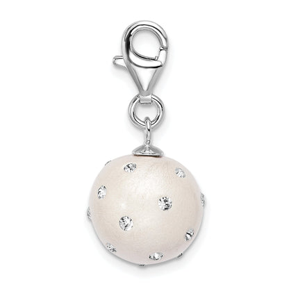 Sterling Silver Amore La Vita Rhodium-Plated Polished 3-D White Ferido Stellux Crystal Ball Charm With Fancy Lobster Clasp