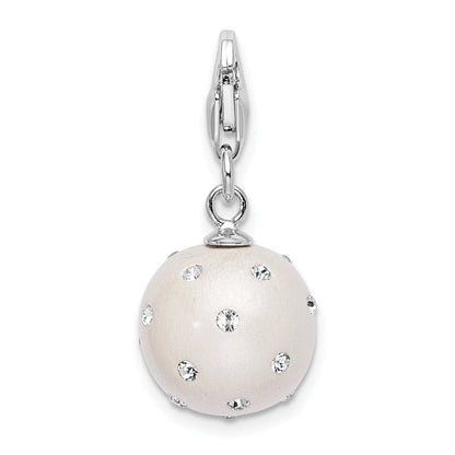 Sterling Silver Amore La Vita Rhodium-Plated Polished 3-D White Ferido Stellux Crystal Ball Charm With Fancy Lobster Clasp