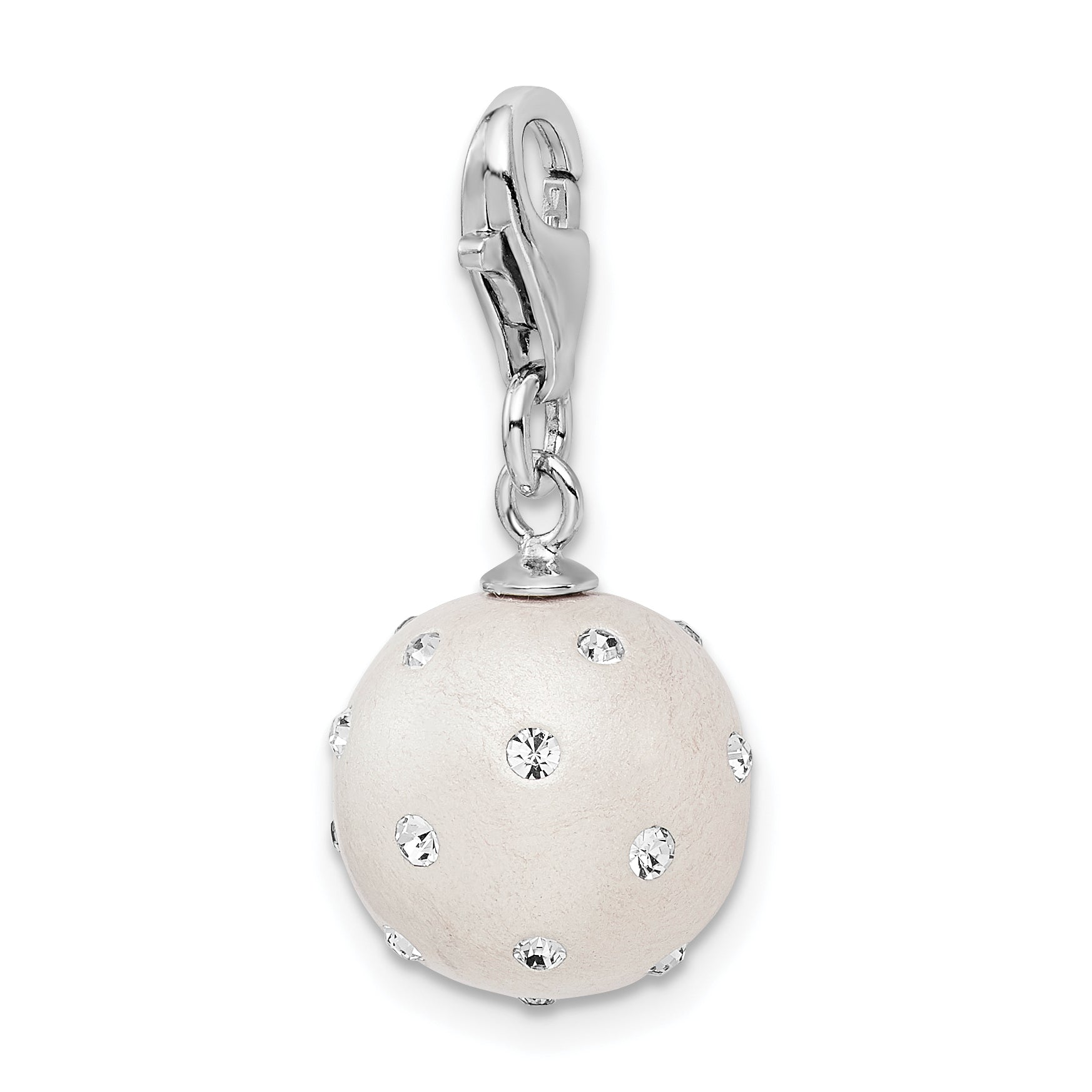 Sterling Silver Amore La Vita Rhodium-Plated Polished 3-D White Ferido Stellux Crystal Ball Charm With Fancy Lobster Clasp