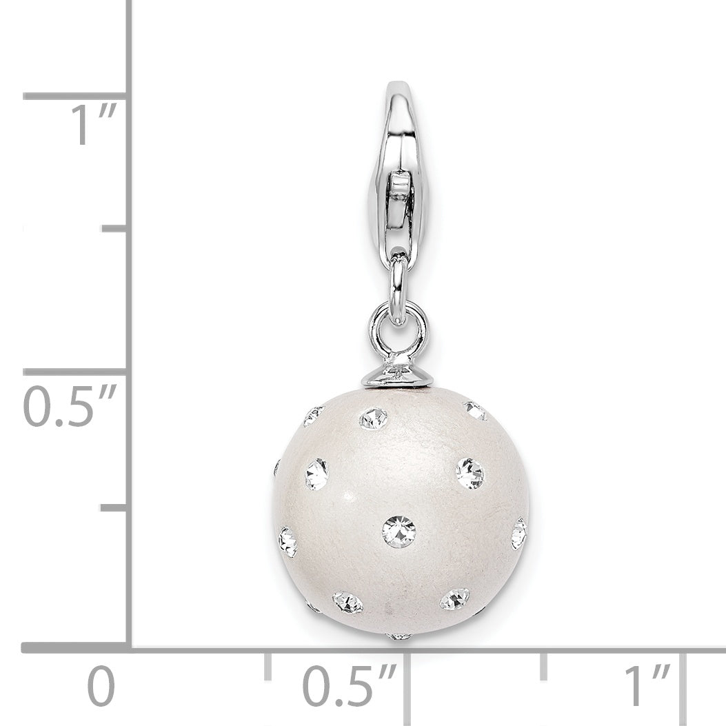 Sterling Silver Amore La Vita Rhodium-Plated Polished 3-D White Ferido Stellux Crystal Ball Charm With Fancy Lobster Clasp