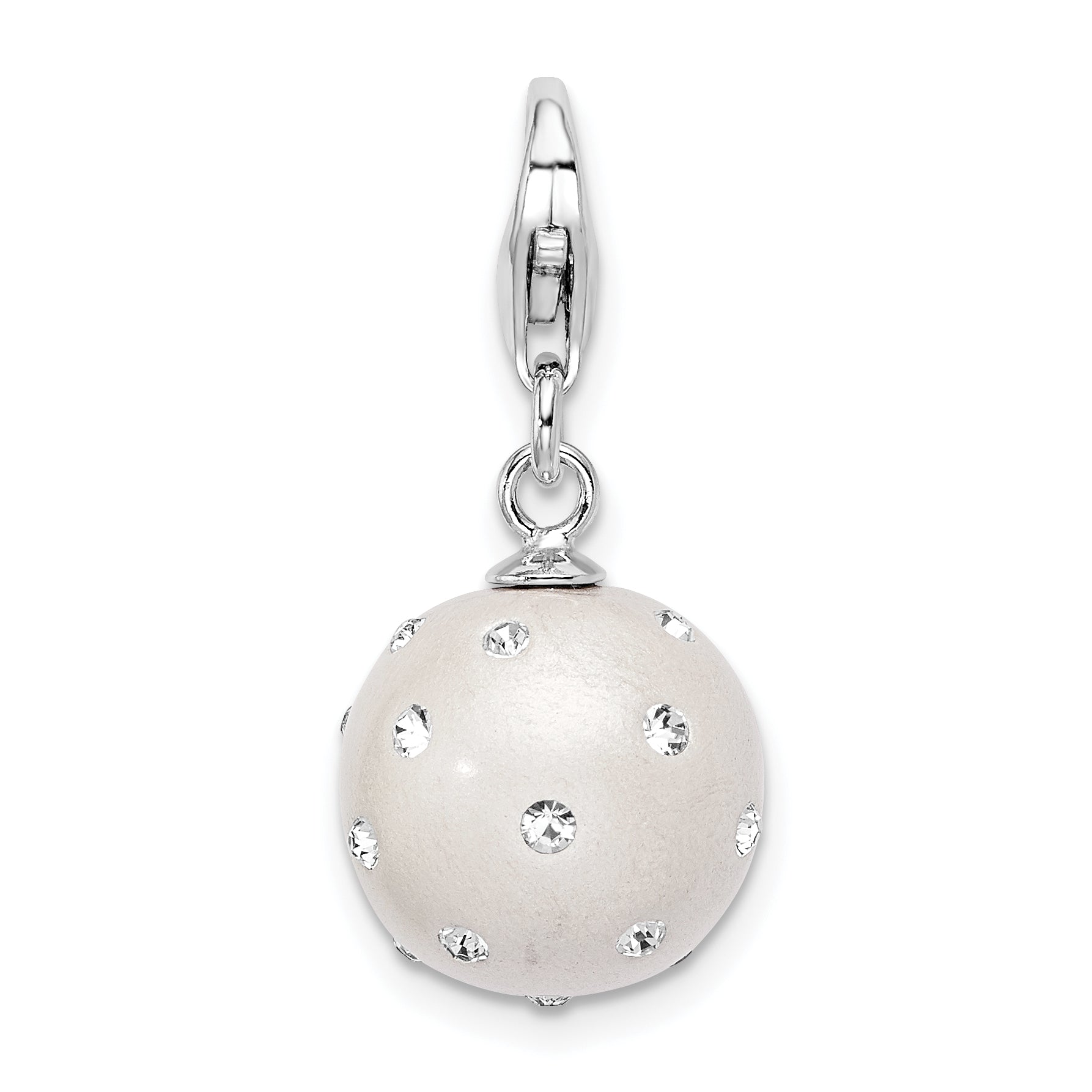 Sterling Silver Amore La Vita Rhodium-Plated Polished 3-D White Ferido Stellux Crystal Ball Charm With Fancy Lobster Clasp