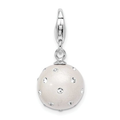 Sterling Silver Amore La Vita Rhodium-Plated Polished 3-D White Ferido Stellux Crystal Ball Charm With Fancy Lobster Clasp