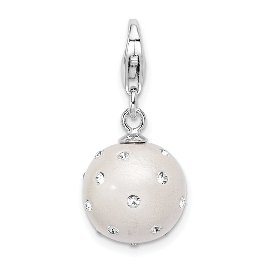 Sterling Silver Amore La Vita Rhodium-Plated Polished 3-D White Ferido Stellux Crystal Ball Charm With Fancy Lobster Clasp
