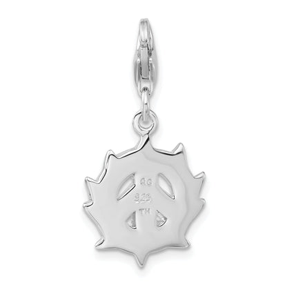 Sterling Silver Polished Cz Peace Sign W/ Lobster Clasp Charm