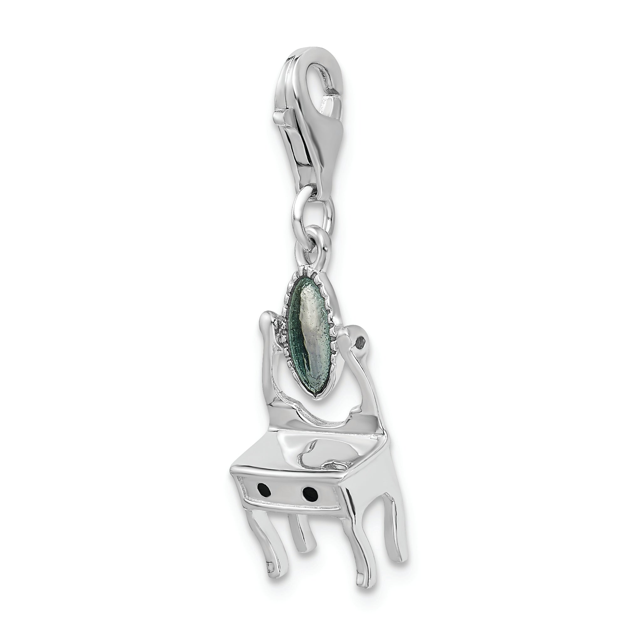 Sterling Silver Amore La Vita Rhodium-Plated 3-D Polished Enameled Vanity Charm With Fancy Lobster Clasp