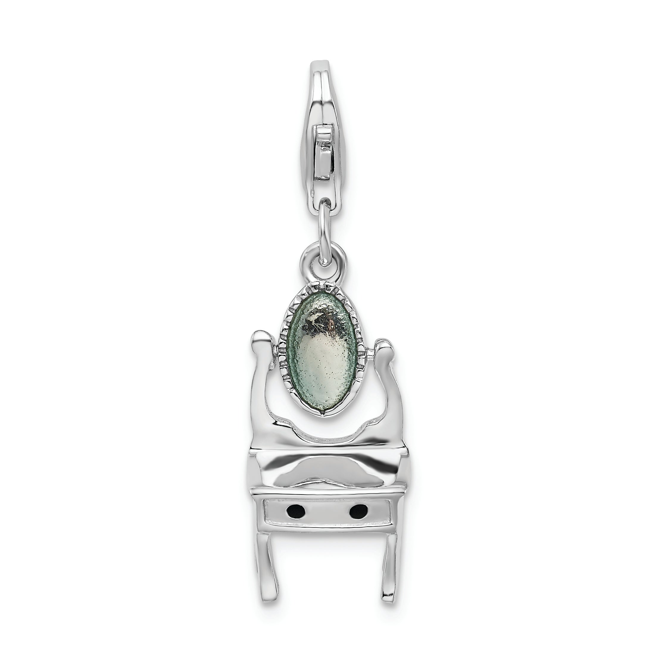 Sterling Silver Amore La Vita Rhodium-Plated 3-D Polished Enameled Vanity Charm With Fancy Lobster Clasp