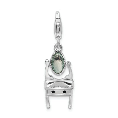 Sterling Silver Amore La Vita Rhodium-Plated 3-D Polished Enameled Vanity Charm With Fancy Lobster Clasp