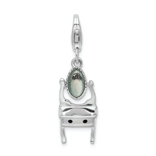 Sterling Silver Amore La Vita Rhodium-Plated 3-D Polished Enameled Vanity Charm With Fancy Lobster Clasp