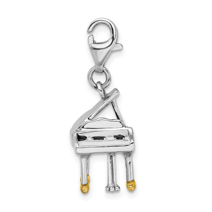 Sterling Silver Amore La Vita Rhodium-Plated Polished 3-D Enameled Piano Charm With Fancy Lobster Clasp