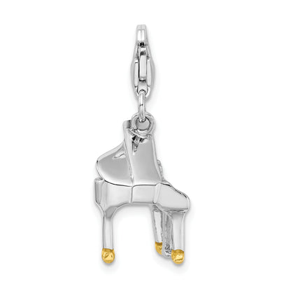 Sterling Silver Amore La Vita Rhodium-Plated Polished 3-D Enameled Piano Charm With Fancy Lobster Clasp
