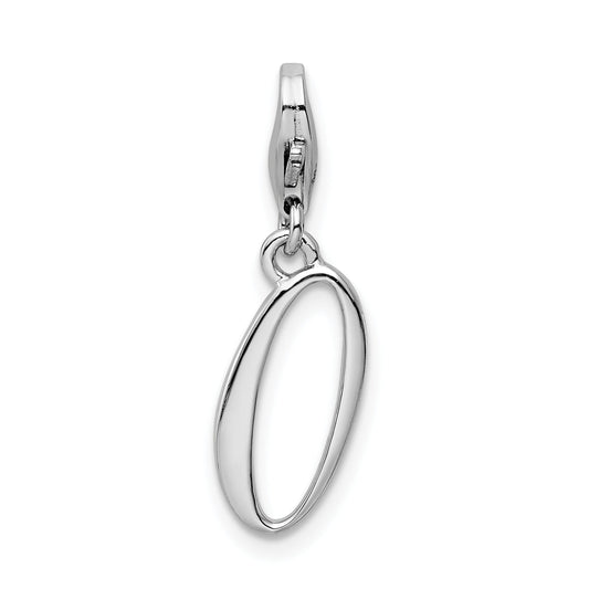 Sterling Silver Amore La Vita Rhodium-Plated Polished Number 0 Charm With Fancy Lobster Clasp